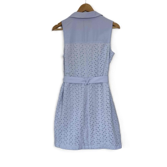 CeCe Cynthia Steffe Size 6 Shirt Dress Eyelet Sleeveless Collar Belted Pockets - Picture 4 of 14